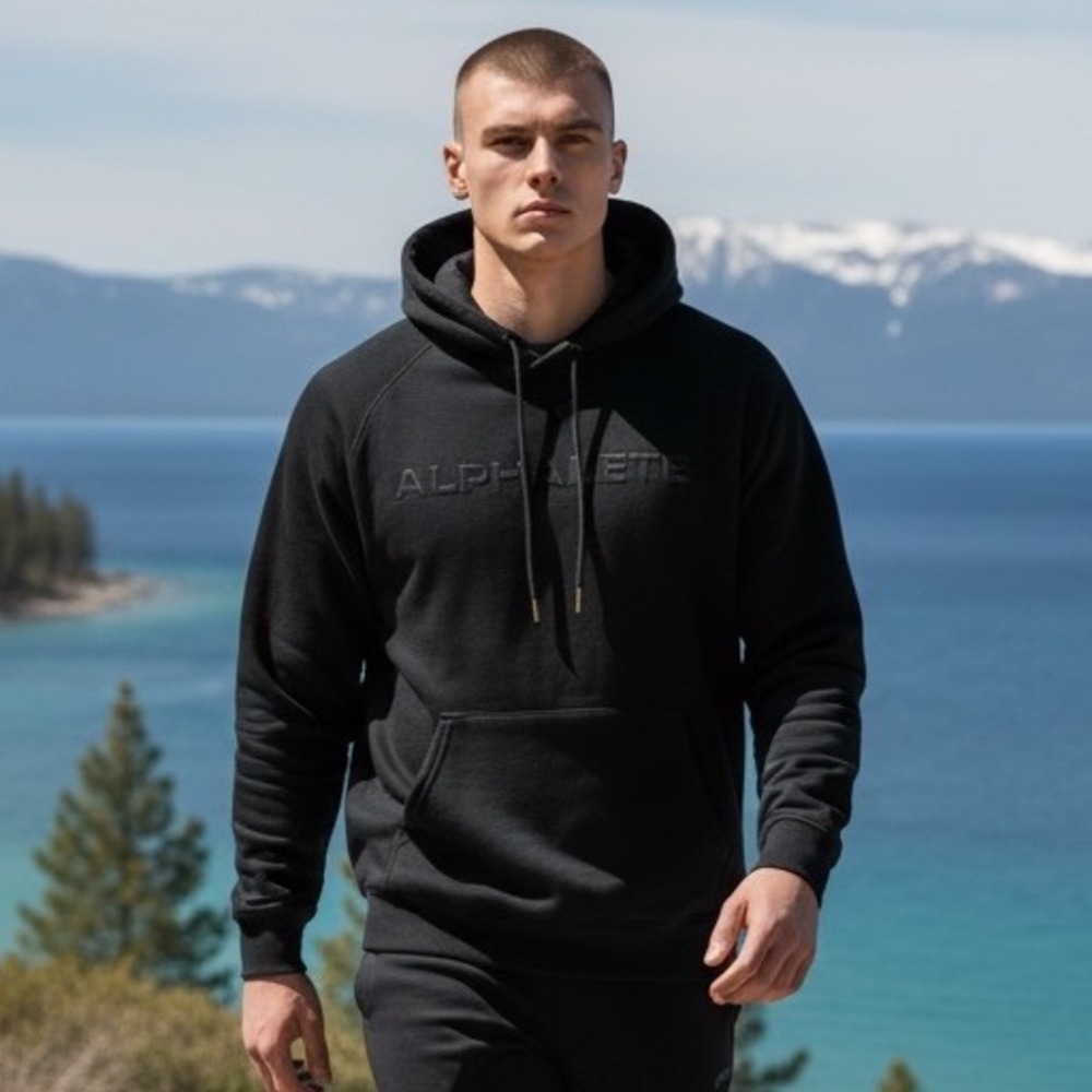 Alphalete Identity Hoodie Mens S Black 3D Embroidered Logo LDB-1502 Sweatshirt